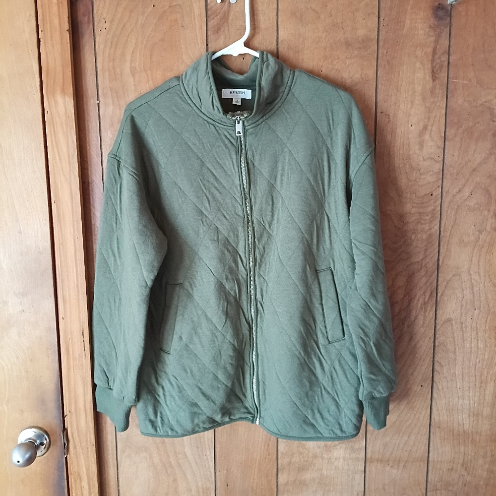 Heimish Green Quilted Zip Front Sweatshirt Jacket Size Small